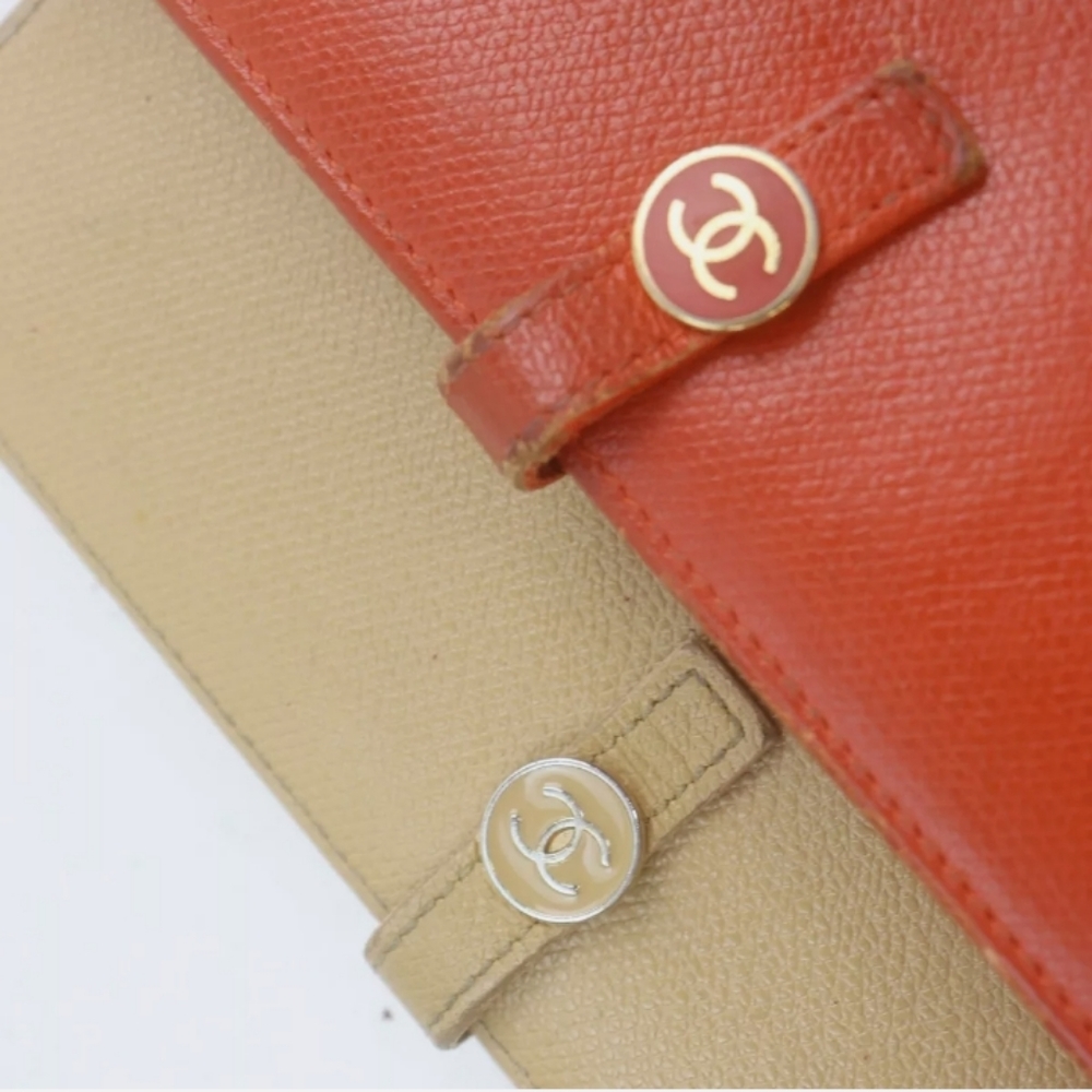 Long leather chanel orange wallet gold snap close